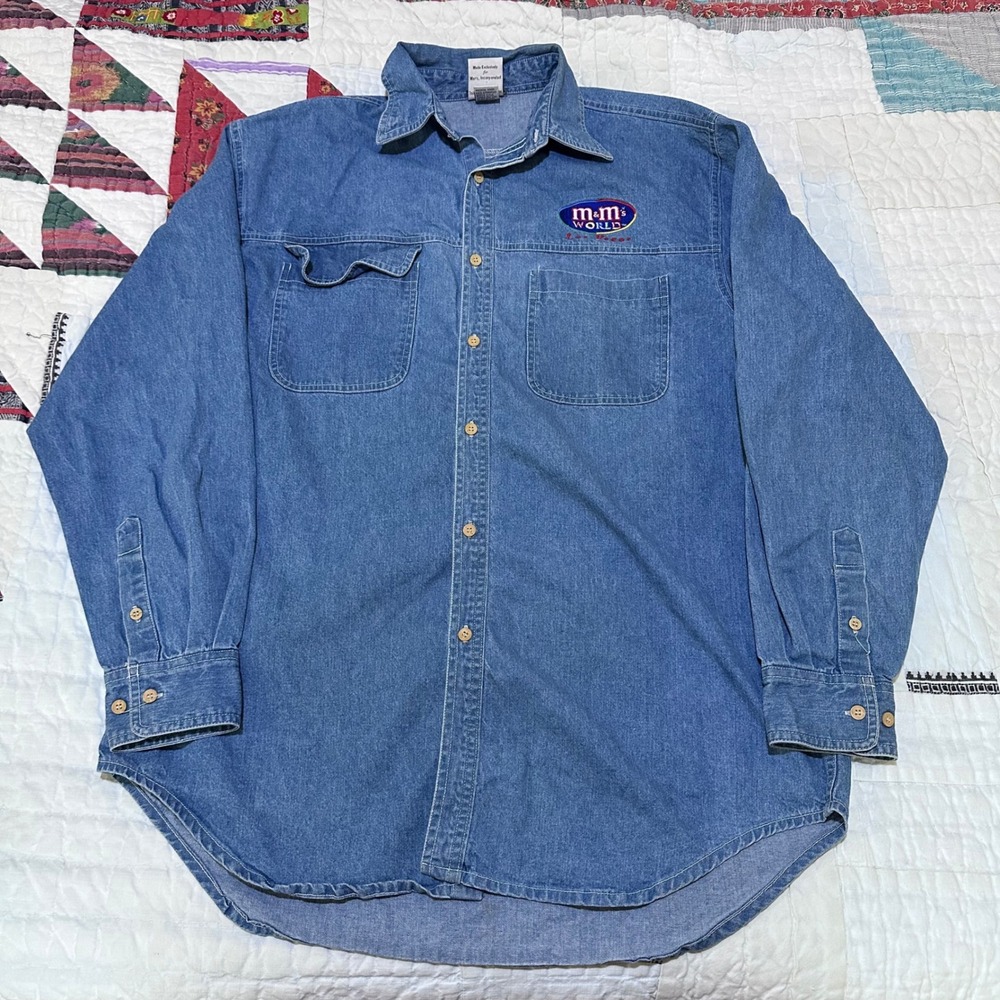 M&M's Brand Denim Button Down Shirt Laughing It Up Las Vegas Blue Large